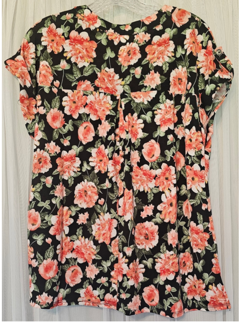 Women's Dear Scarlett Floral Blouse Size Large Black Coral Roses - Picture 2 of 3